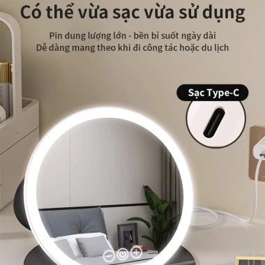 Gương trang điểm LED ICON cảm ứng 3 mức sáng, gập gọn, pin sạc, di động - giá chỉ 175k