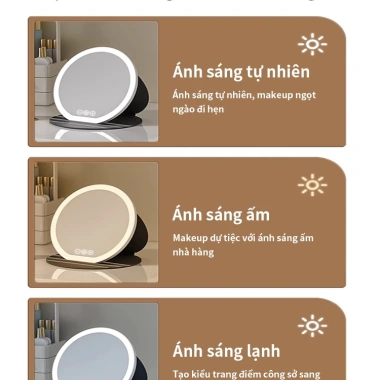 Gương trang điểm LED ICON cảm ứng 3 mức sáng, gập gọn, pin sạc, di động - giá chỉ 175k