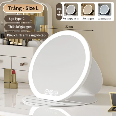 Gương trang điểm LED ICON cảm ứng 3 mức sáng, gập gọn, pin sạc, di động - giá chỉ 175k