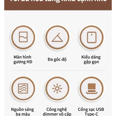 Gương Trang Điểm LED VOVOVA Gấp Gọn Cảm Ứng 3 Chế Độ Sáng Sạc Dùng Nhà Du Lịch