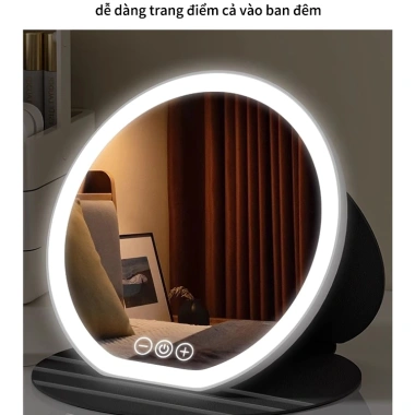 Gương Trang Điểm LED VOVOVA Gấp Gọn Cảm Ứng 3 Chế Độ Sáng Sạc Dùng Nhà Du Lịch