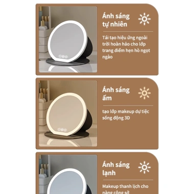 Gương Trang Điểm LED VOVOVA Gấp Gọn Cảm Ứng 3 Chế Độ Sáng Sạc Dùng Nhà Du Lịch
