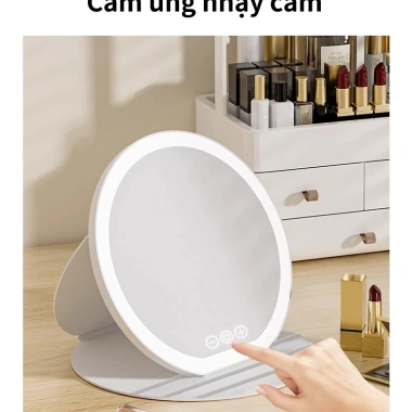 Gương Trang Điểm LED VOVOVA Gấp Gọn Cảm Ứng 3 Chế Độ Sáng Sạc Dùng Nhà Du Lịch