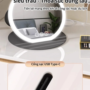 Gương Trang Điểm LED VOVOVA Gấp Gọn Cảm Ứng 3 Chế Độ Sáng Sạc Dùng Nhà Du Lịch