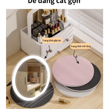 Gương Trang Điểm LED VOVOVA Gấp Gọn Cảm Ứng 3 Chế Độ Sáng Sạc Dùng Nhà Du Lịch