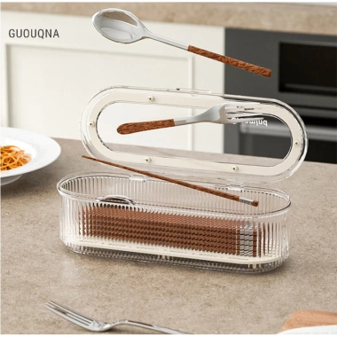 Guouqna Hộ Gia Đình Chống Bụi - Hộp Chop có Nắp trong suốt, lưu trữ thìa nĩa dao kéo cho bếp