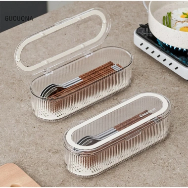 Guouqna Hộ Gia Đình Chống Bụi - Hộp Chop có Nắp trong suốt, lưu trữ thìa nĩa dao kéo cho bếp