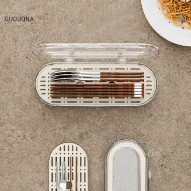 Guouqna Hộ Gia Đình Chống Bụi - Hộp Chop có Nắp trong suốt, lưu trữ thìa nĩa dao kéo cho bếp