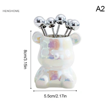 Henghome 6 Nĩa Tráng Miệng Thép Không Gỉ + Lọ Bảo Quản Gấu Dễ Thương, Phù Hợp Bữa Tiệc Trái Cây, Salad – Giá 61.270₫