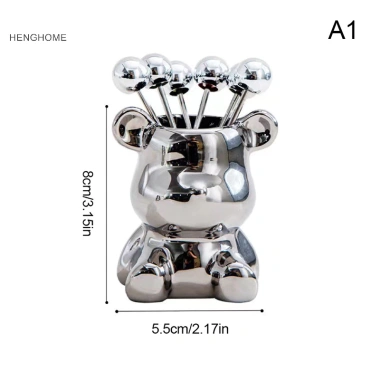 Henghome 6 Nĩa Tráng Miệng Thép Không Gỉ + Lọ Bảo Quản Gấu Dễ Thương, Phù Hợp Bữa Tiệc Trái Cây, Salad – Giá 61.270₫