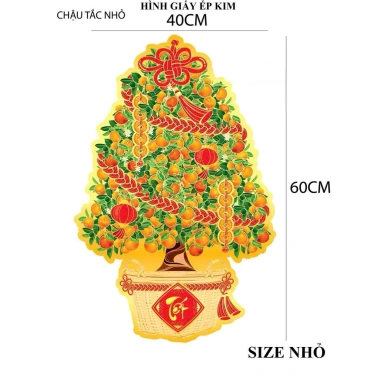 Hình Dán Ép Nhũ 3D Chậu Mai, Đào, Tắc, Cành Mai Đào – Nhiều Size, Trang Trí Tết, Giá chỉ 45.000