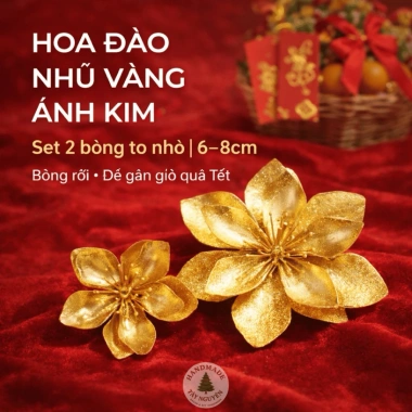 Hoa Đào Cánh Kép Nhũ Vàng - Decor Tết Đẹp, Cắm Bình, Gắn Giỏ Quà, Chụp Ảnh, Bàn Thờ - Giá 19.999đ