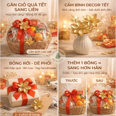 Hoa Đào Cánh Kép Nhũ Vàng - Decor Tết Đẹp, Cắm Bình, Gắn Giỏ Quà, Chụp Ảnh, Bàn Thờ - Giá 19.999đ 3