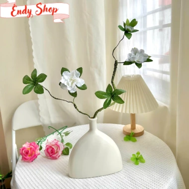 Hoa đỗ quyên giả 68cm - Hoa lụa nhân tạo kèm bình nhựa, trang trí phòng, Endy shop - 71.000₫ 3