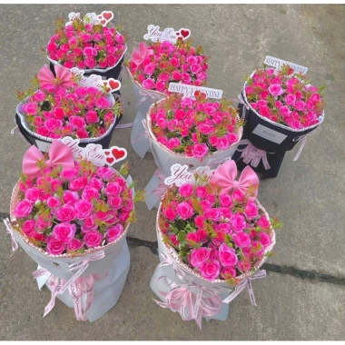 Hoa giả Combo 5-10 cành Hoa Hồng Tỷ Muội Lụa Hồng Sophia - Giá chỉ 140.000 VNĐ 2