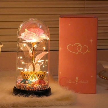Hoa Hồng 3D LED Lồng Kính + Keo Túi Xách & Thiệp - Quà Valentine, Sinh Nhật, 8/3 3