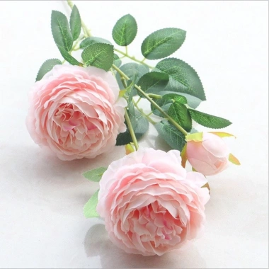 Hoa hồng giả 65cm 2 bông 1 nụ đa màu tự nhiên - Trang trí tiệc cưới, nhà, 9.900₫