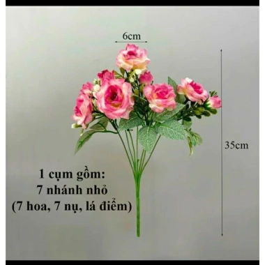 Hoa lụa cao cấp combo 4 cành hoa hồng tỷ muội 25cm tặng 1 bình nhựa cứng 7 hoa 7 nụ giá 155.000 VND