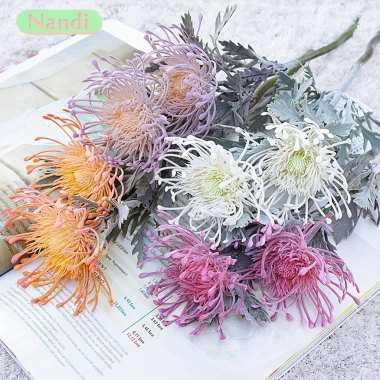 Hoa móng vuốt cua nhân tạo 2 nhánh ngắn phong cách pincushion – trang trí lễ hội, vòng hoa, bình hoa cho phòng cưới
