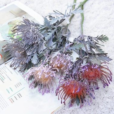 Hoa móng vuốt cua nhân tạo 2 nhánh ngắn phong cách pincushion – trang trí lễ hội, vòng hoa, bình hoa cho phòng cưới