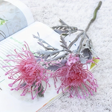 Hoa móng vuốt cua nhân tạo 2 nhánh ngắn phong cách pincushion – trang trí lễ hội, vòng hoa, bình hoa cho phòng cưới