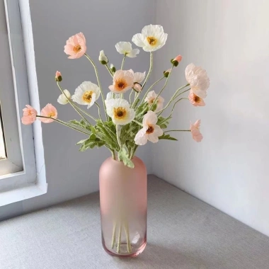 Hoa poppy giả lụa anh túc 1 nhánh 3 bông 1 nụ nhiều màu decor phòng 14.000₫