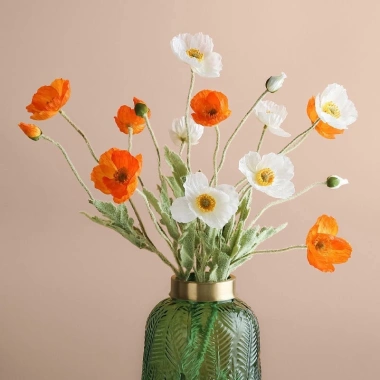 Hoa poppy giả lụa anh túc 1 nhánh 3 bông 1 nụ nhiều màu decor phòng 14.000₫