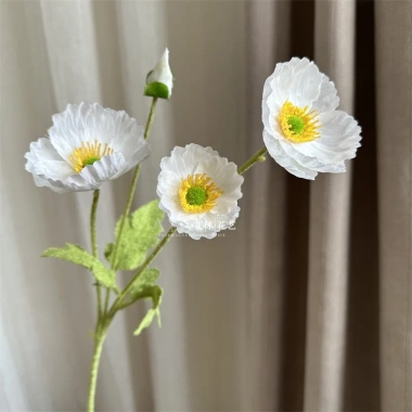 Hoa poppy giả lụa anh túc 1 nhánh 3 bông 1 nụ nhiều màu decor phòng 14.000₫