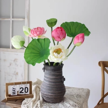 Hoa sen giả Quan Âm lụa cao cấp - Decor phòng khách, nhà hàng, giảm còn 34k 2