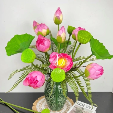 Hoa sen giả Quan Âm lụa cao cấp - Decor phòng khách, nhà hàng, giảm còn 34k 9