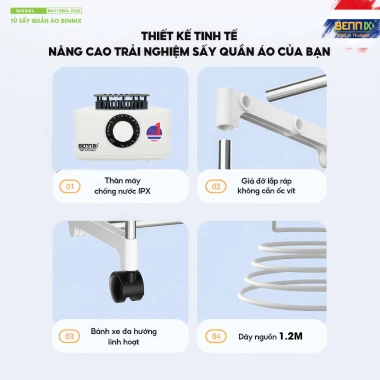 HOÀ TỐC 2.025 Tủ Sấy/Máy Sấy Quần Áo Bennix - Sấy Nhanh, Diệt Khuẩn, Khử Mùi, Bảo Vệ Quần Áo, Giá Ưu Đãi 1,200,000 VND