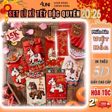 HỎA TỐC 2H Bao lì xì tết 5D in chữ Việt – Thiết kế cute cho trẻ, người lớn, công ty, giá rẻ 25.000₫