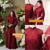 HOẢ TỐC 2h HCM Cặp Áo Dài Nam Nữ Kem Nude Đỏ Đô Phối Nút Hò 4 Tầng Cao Cấp - Dành Cưới Hỏi Đi Tiệc