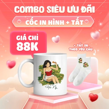 HOẢ TỐC In cốc tùy chỉnh quà tặng Valentine combo cốc và tất chỉ 29.000đ
