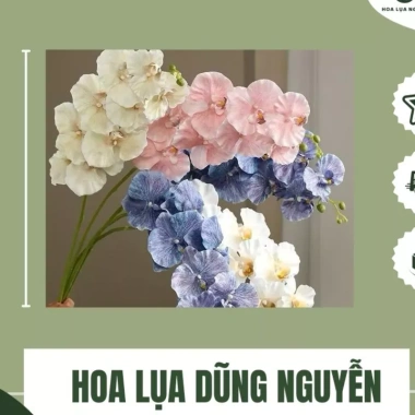 Hoa vải lụa Lan hồ điệp 9 bông cánh xoăn dài 1m - Cao cấp, Giá ưu đãi 25.000đ