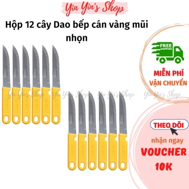 Hộp 12 Cây Dao Kinwi Stainless Steel Cán Vàng, Mũi Nhọn, Mũi Bầu - Giá chỉ 64.600 VND