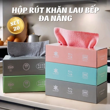 Hộp 20 Khăn Lau Bếp Rút Tiện Lợi - Siêu Thấm Hút, Tái Sử Dụng, Giá 32.000