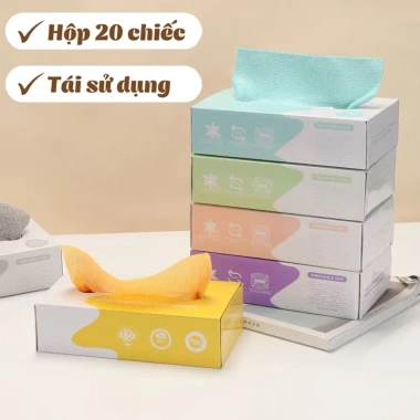 Hộp 20 khăn lau đa năng - Siêu thấm hút, tái sử dụng, làm sạch bếp, bát đĩa, khăn lau bảng 2