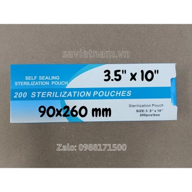 Hộp 200 túi ép tiệt trùng dán sẵn 90x260mm - Đóng gói vô trùng y tế nha khoa, giá ưu đãi 150.000