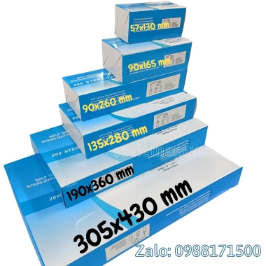 Hộp 200 túi ép tiệt trùng dán sẵn 90x260mm - Đóng gói vô trùng y tế nha khoa, giá ưu đãi 150.000