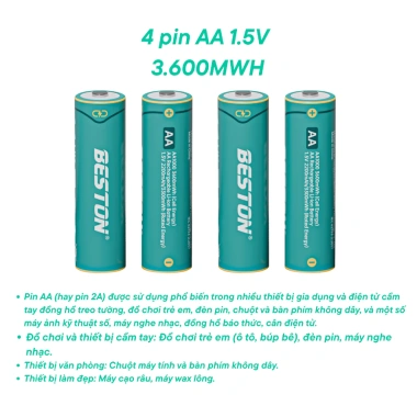 Hộp 4 Pin sạc 2A 1.5V Lithium Beston AA 3.600mWh (2AN-100) - Pin đồ chơi, karaoke, máy ảnh 189.000₫ 6