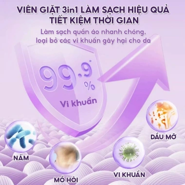 Hộp 40 viên giặt xả 3in1 Lavender & Hoa Hồng, sạch sâu thơm 72h, chỉ 55.000đ