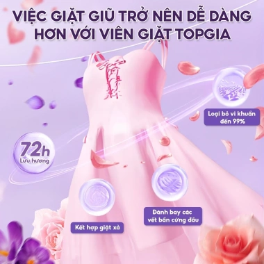 Hộp 40 viên giặt xả 3in1 Lavender & Hoa Hồng, sạch sâu thơm 72h, chỉ 55.000đ