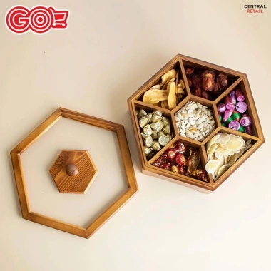 Hộp bánh kẹo Tết hình lục giác gỗ hương nắp kính thủ công cao cấp Làng Nghề Chuôn Ngọ giảm giá 299k