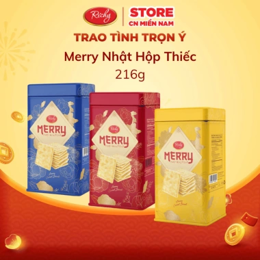 Hộp Bánh Tết Merry Nhật 216g - Hộp Thiếc Richy, giá ưu đãi 79.000₫ (101.120₫)