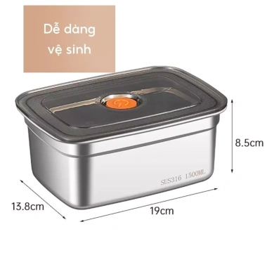 Hộp bảo quản thực phẩm inox 304 chống rỉ, nắp kín khít, không tràn, dùng cho lò nướng & tủ lạnh