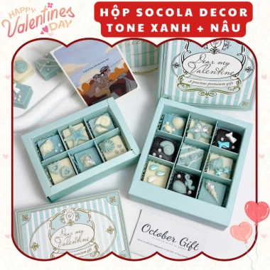 Hộp Chocolate Tone Xanh Pastel Nâu Tây 6-9 Viên + Túi Thiệp – Quà Lãng Mạn Cho Cặp Đôi Giá Ưu Đãi 175k