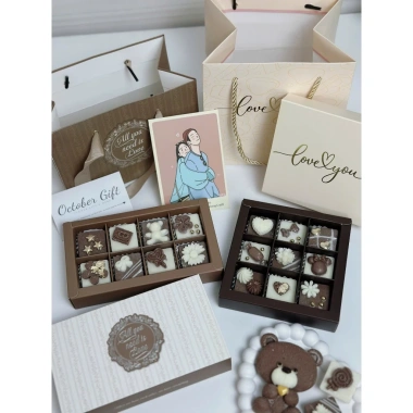 Hộp Chocolate Tone Xanh Pastel Nâu Tây 6-9 Viên + Túi Thiệp – Quà Lãng Mạn Cho Cặp Đôi Giá Ưu Đãi 175k