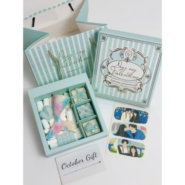 Hộp Chocolate Tone Xanh Pastel Nâu Tây 6-9 Viên + Túi Thiệp – Quà Lãng Mạn Cho Cặp Đôi Giá Ưu Đãi 175k