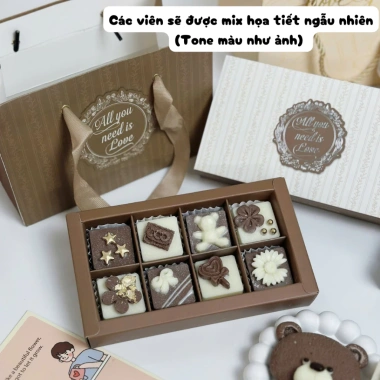 Hộp Chocolate Tone Xanh Pastel Nâu Tây 6-9 Viên + Túi Thiệp – Quà Lãng Mạn Cho Cặp Đôi Giá Ưu Đãi 175k